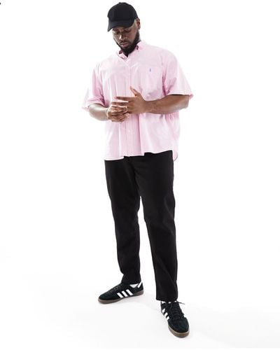 Polo Ralph Lauren Big & Tall Icon Logo Short Sleeve Stripe Seersucker Shirt Classic Oversized Fit - White