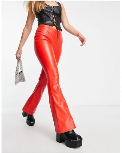 Collusion Faux Leather Flare Trouser - Red