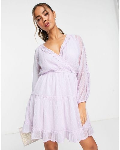 Miss Selfridge Dobby Shirred Waist Wrap Mini Dress - Purple