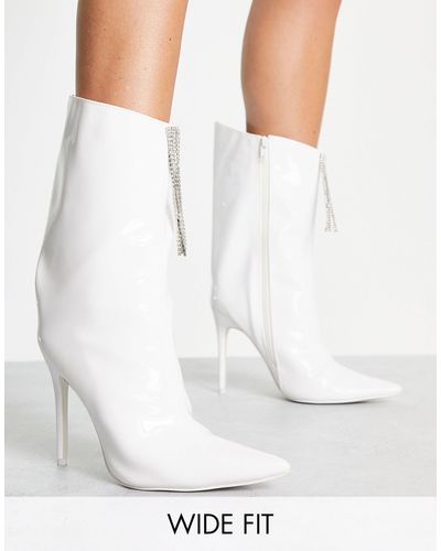 Public Desire Quince High Ankle Boots With Embellished Front - White