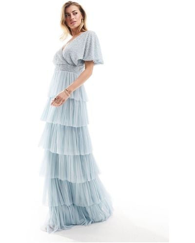 Beauut Bridesmaid Embellished Tiered Maxi Dress - Blue