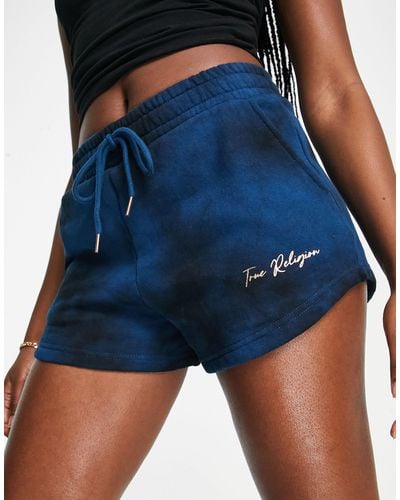 True Religion Pantalones cortos azul poseidón con logo metalizado