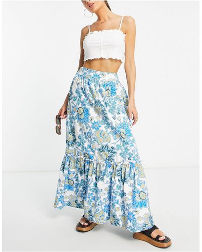 TOPSHOP Floral Poplin Maxi Skirt - Blue
