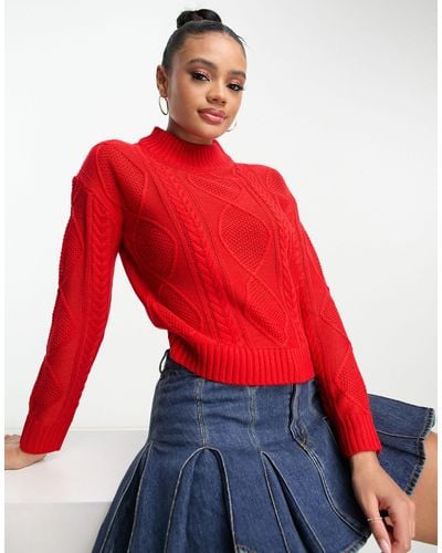 Brave Soul Landale Cable Knit Jumper With Button Detail - Red