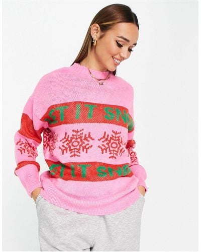 River Island Jersey con texto "let it snow" - Rosa