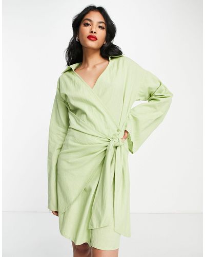 Pretty Lavish Collared Wrap Mini Dress - Green