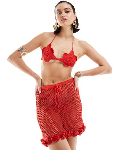 Mango Crochet Co-ord Mini Skirt With Rose Hem - Red