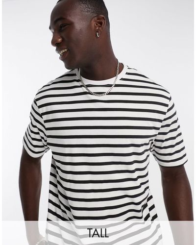 Another Influence Tall - t-shirt nera e bianca a righe con spalle scivolate - Grigio