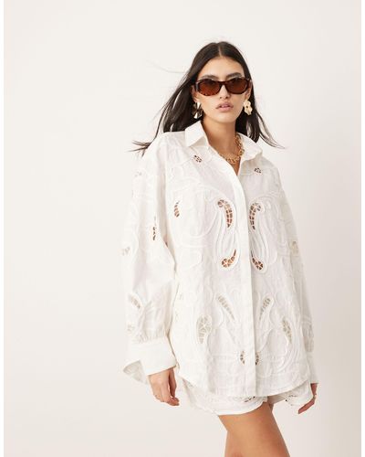 ASOS Broderie Cut Work Oversized Shirt Co-ord - Natural