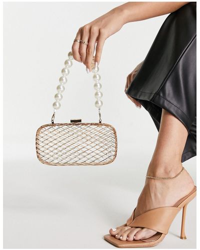ASOS Caged Clutch Bag With Pearl Beaded Handle - Metallic