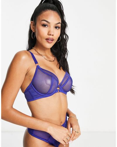 Curvy Kate Scantilly By Fuller Bust Exposed Mesh Plunge Bra - Blue