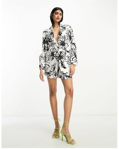 ASOS Sketchy Floral Slim Fit Suit Blazer With Linen - Multicolour