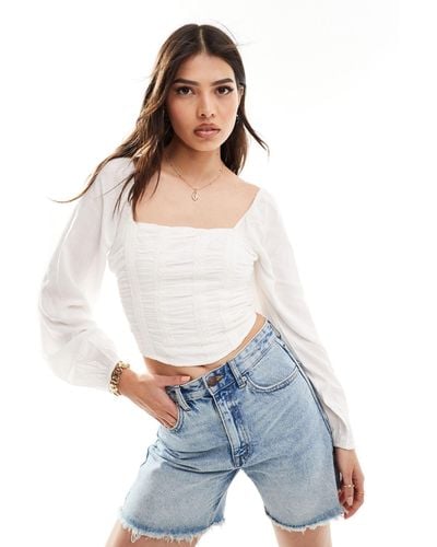 Hollister Long Sleeve Ruched Bodice Top - White