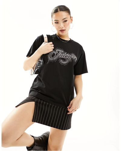 Juicy Couture Diamante Logo Boyfriend T-shirt - Black