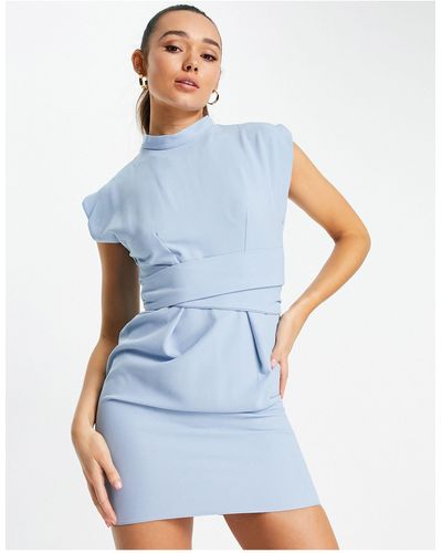 Closet Belted Tie Waist Mini Dress - Blue