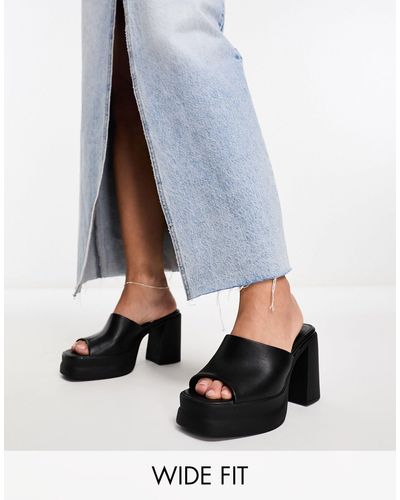 ASOS Wide Fit Nevada Chunky Platform High Heeled Mules - Blue