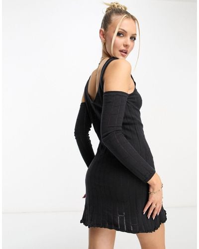 Stradivarius Str Knitted Mini Dress With Arm Warmers - Black