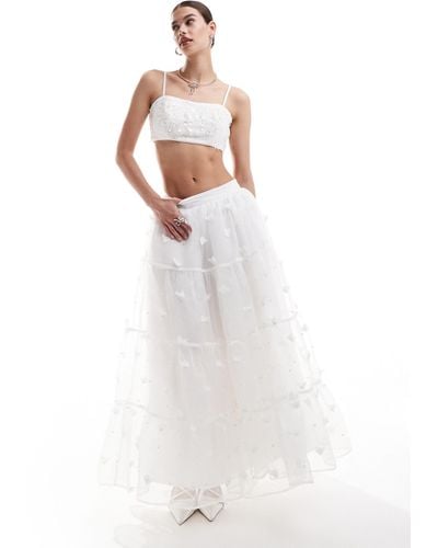 Sister Jane Dream Bridal Floral Pearl Embellished Maxi Skirt Co-ord - White