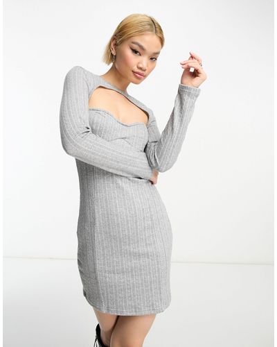 Rebellious Fashion Knitted Cut Out Detail Mini Dress - Gray