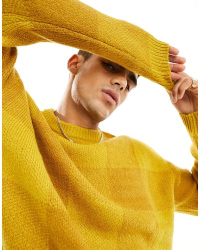 ASOS Fluffy Knit Check Sweater - Yellow