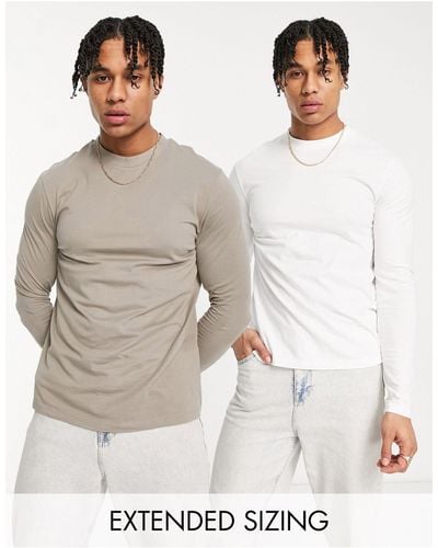 ASOS 2 Pack Long Sleeve T-shirt With Crew Neck - Multicolor