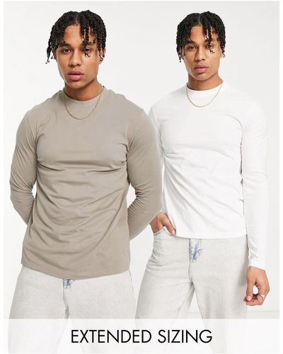 ASOS Set Van 2 T-shirts Met Lange Mouwen En Ronde Hals - Meerkleurig