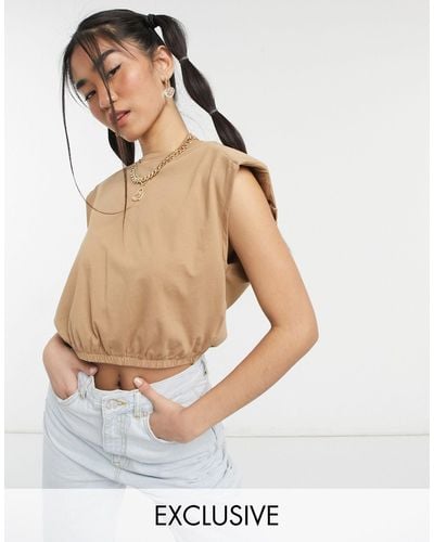 Noisy May Exclusive Crop Top With Padded Shoulders - Multicolour