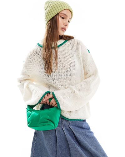 ASOS Crew Neck Sweater With Contrast Seam Detail - Green