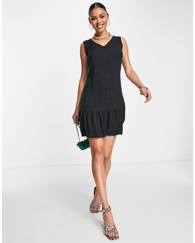 Trendyol V Front Mini Dress With Peplum Hem - Black