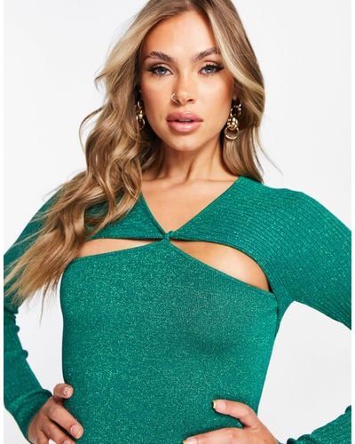 ASOS Knitted Top With Cut Out And Knot Front Detail - Green
