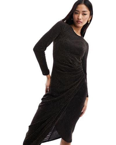 New Look Glitter Ruched Midi Dress - Black