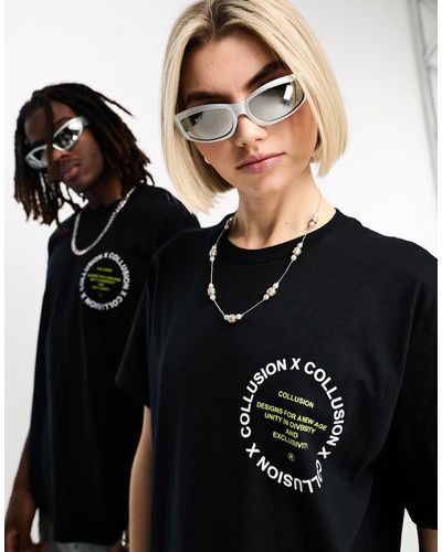 Collusion Unisex - T-shirt Met Merknaam - Zwart