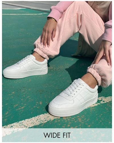 ASOS Wide Fit Duet Flatform Lace Up Trainers - White
