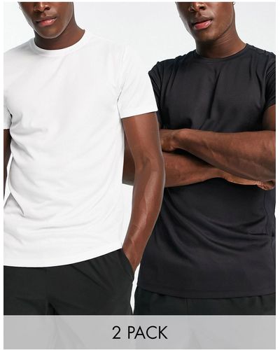 ASOS 4505 Confezione da 2 t-shirt da allenamento quick dry bianca e nera con logo - Nero