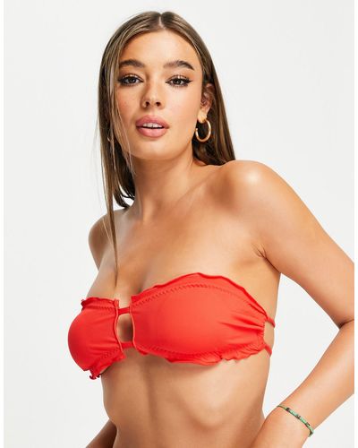 Pimkie Ruched Front Bandeau Bikini Top - Red