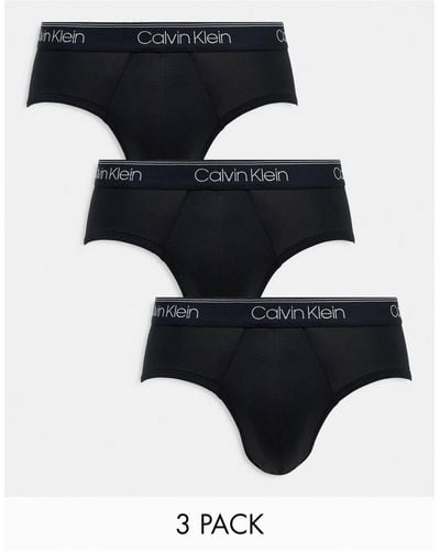 Calvin Klein 3 Pack Micro Stretch Briefs With Contrast Logo Waistband - Black