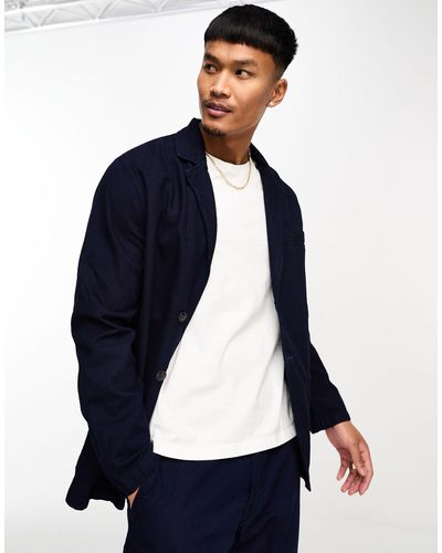 SELECTED Washed Cotton Suit Jacket - Blue