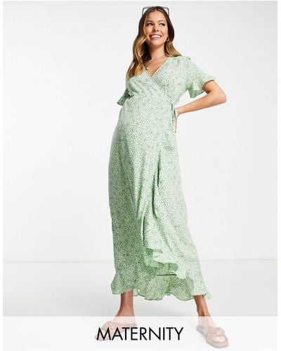 Vero Moda Wrap Front Midi Tea Dress - Green