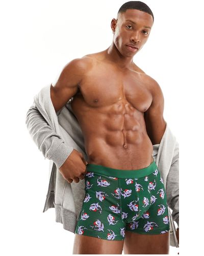 ASOS Trunks With Christmas Shark Print - Green