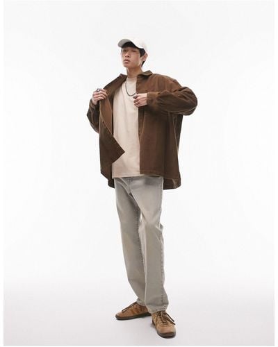 TOPMAN Long Sleeve Super Oversized Fit Cord Shirt - Brown
