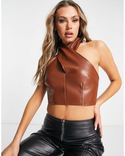 Missguided Cross Front Top - Brown