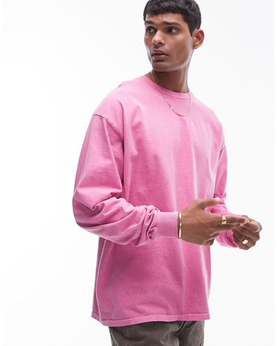 TOPMAN – langärmliges shirt mit vintage-waschung - Pink