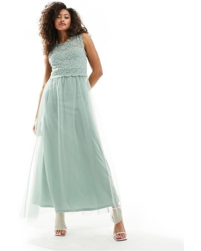 Vila Bridesmaid Lace And Tulle Maxi Dress - Green