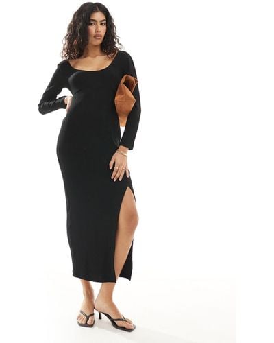 Closet Ribbed Bodycon Maxi Dress With Side Split - Black