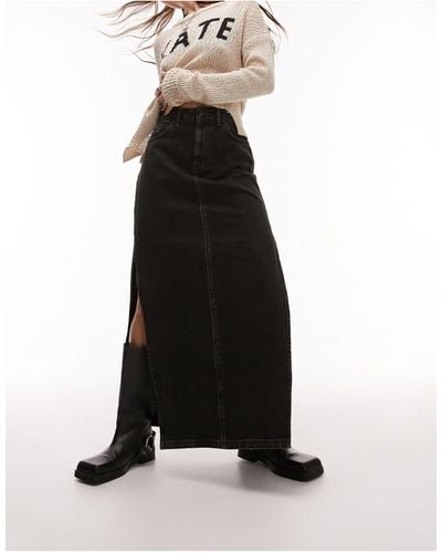 TOPSHOP Denim Maxi Skirt With Side Split - Black