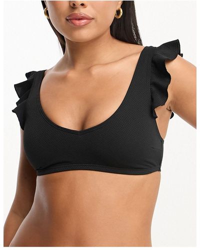 New Look Frill Sleeve Cropped Bikini Top - Black