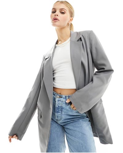 Pieces – oversized longline-blazer - Grau