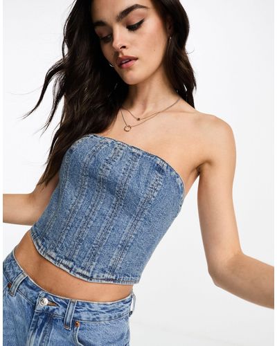 WÅVEN Amber Seam Detail Denim Corset Top - Blue