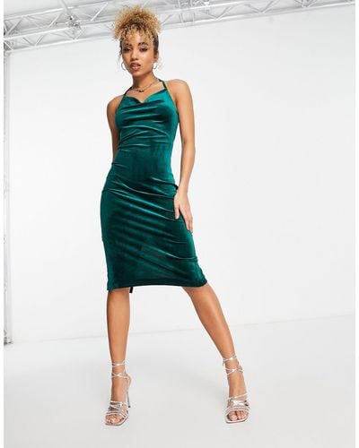 Trendyol Cowl Neck Midi Cami Dress - Green