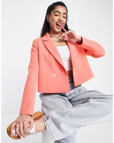 Miss Selfridge Cropped Double Breasted Blazer - Orange